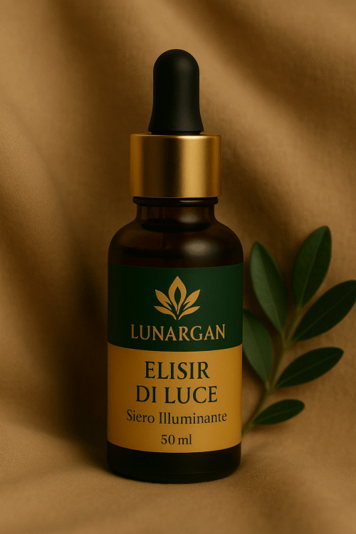 Luxury skincare product from Lunargan – Elisir di Luce 50ml, Italian argan face serum.