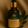 Front view of Lunargan Elisir di Luce – 50ml illuminating serum bottle on beige silk background.