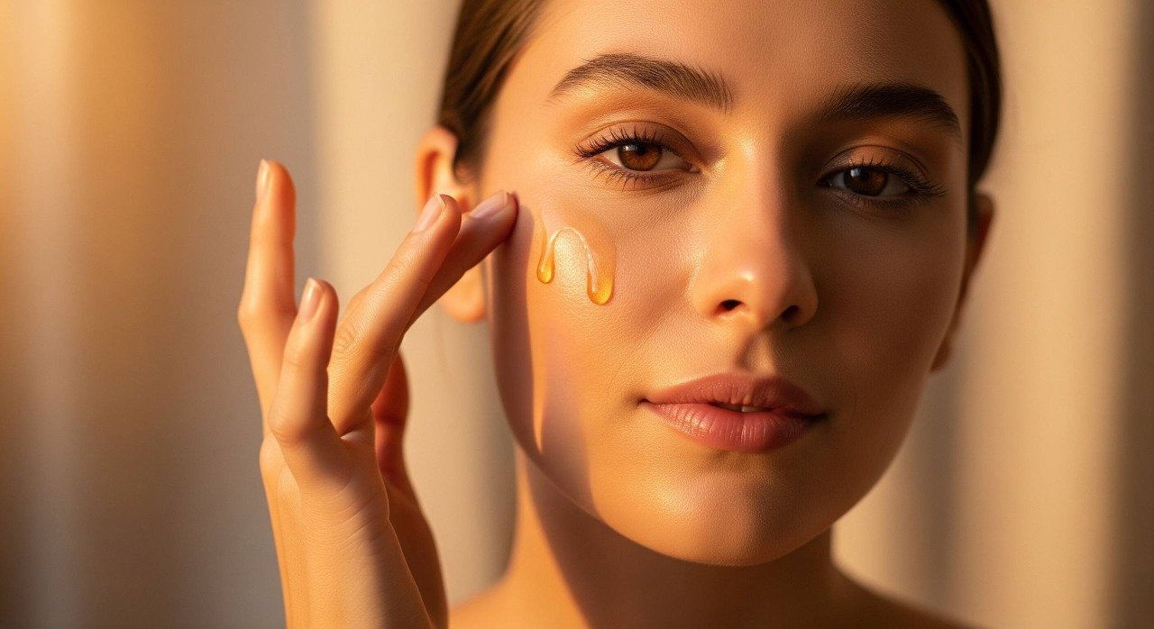 Immagine hero con prodotti Lunargan all’olio di Argan puro al 100%, su tessuto beige con luce naturale – marchio cosmetico biologico di lusso.