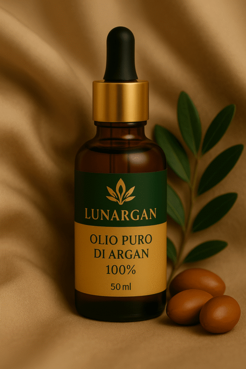 LUNARGAN Olio Argan Vegano da commercio equo - Packaging eco 50ml per skincare antiage e idratazione profonda