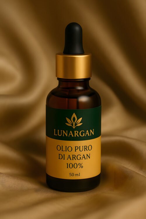 Olio di Argan 100% Puro LUNARGAN in vetro scuro 50ml - Trattamento rigenerante anti-crespo e doppie punte